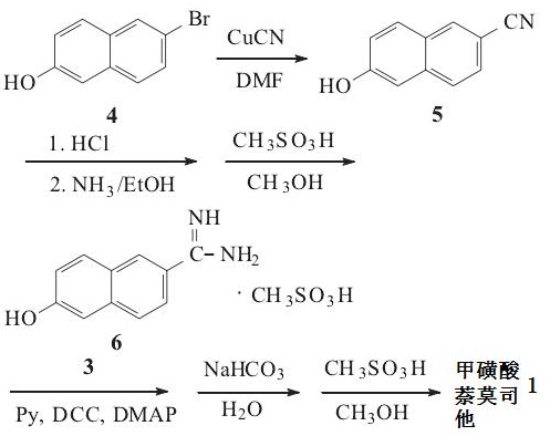 甲磺酸萘莫司他的合成路线